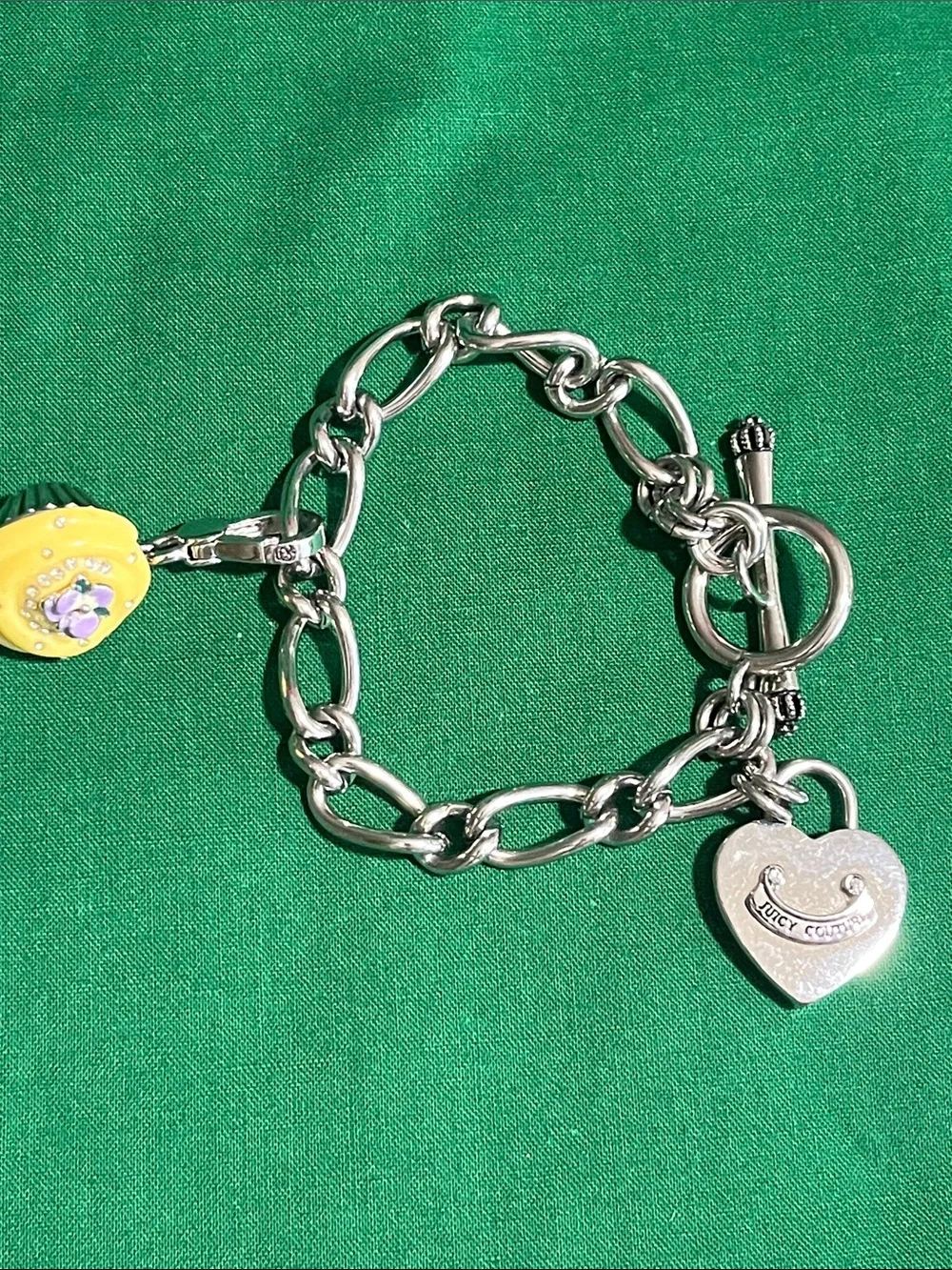 Juicy Couture Silver Chain Bracelet with Yellow Floral Enamel Cupcake  Charm
